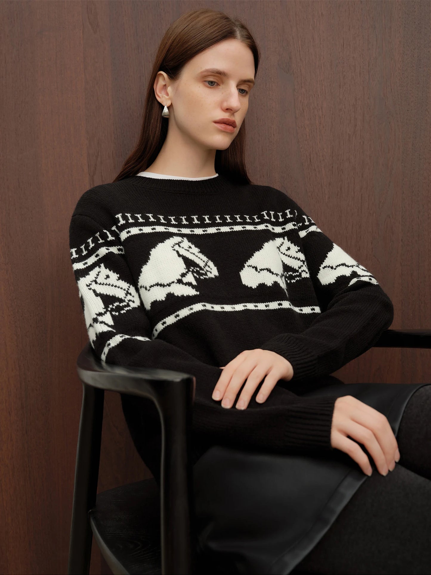 Red Horse Jacquard Crew Sweater