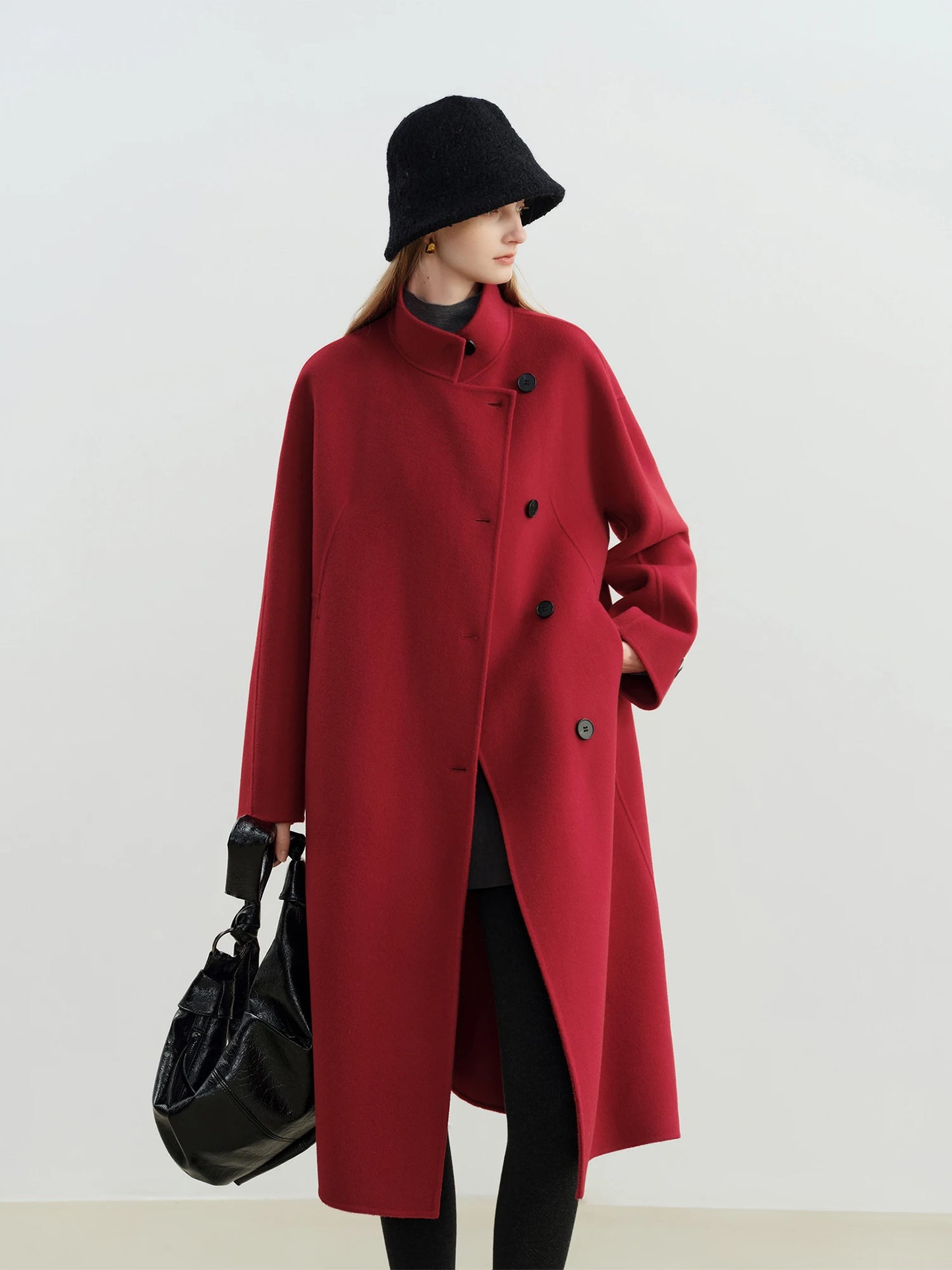 Red Single Breasted Wool Coat