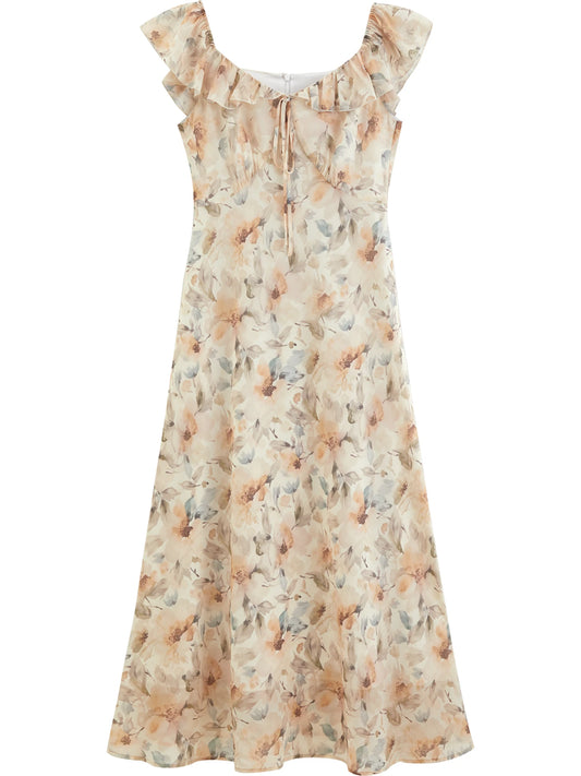 Floral Ruffle Collar Midi Dress