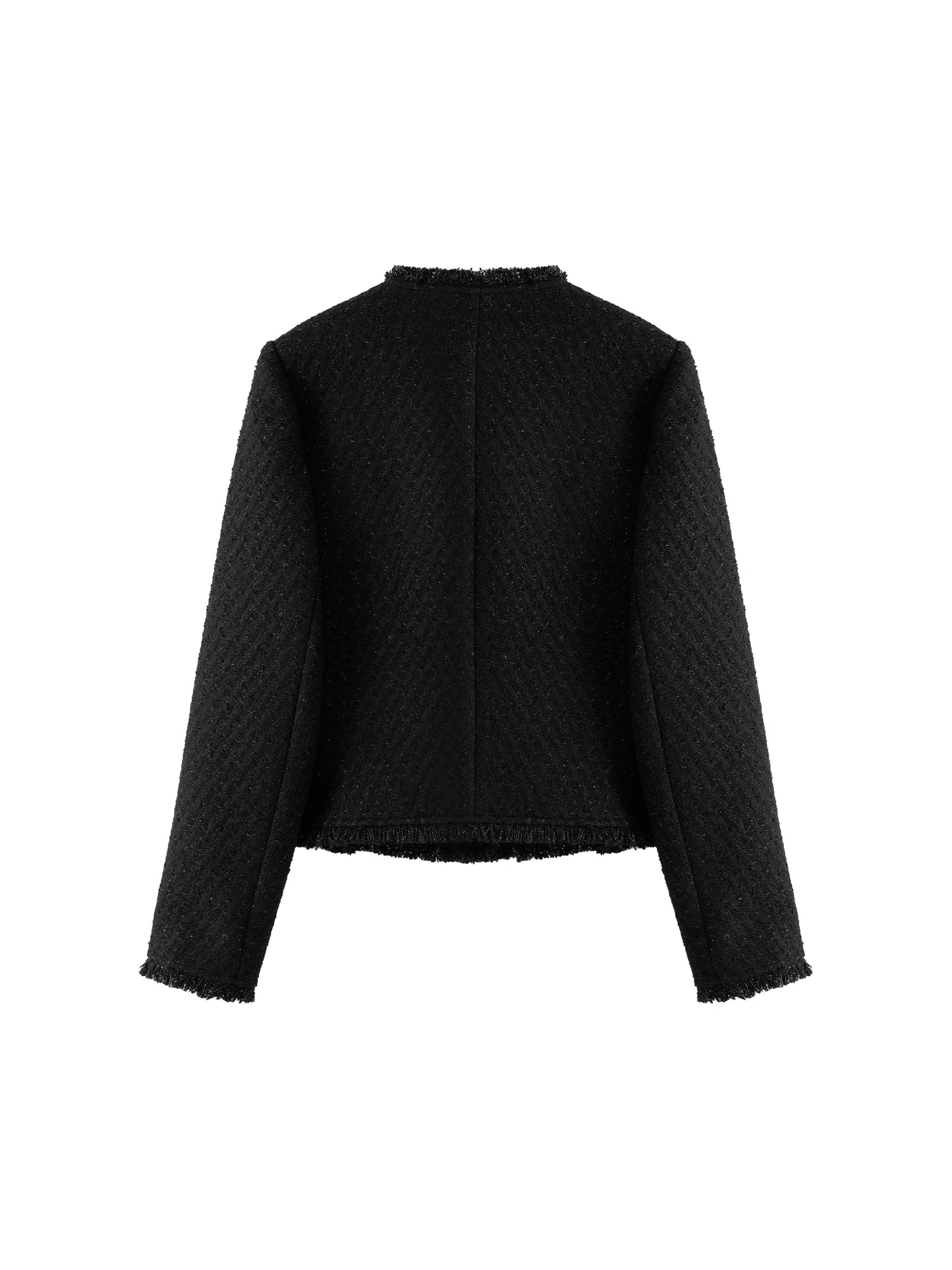 Black Fringe Trim Tweed Jacket