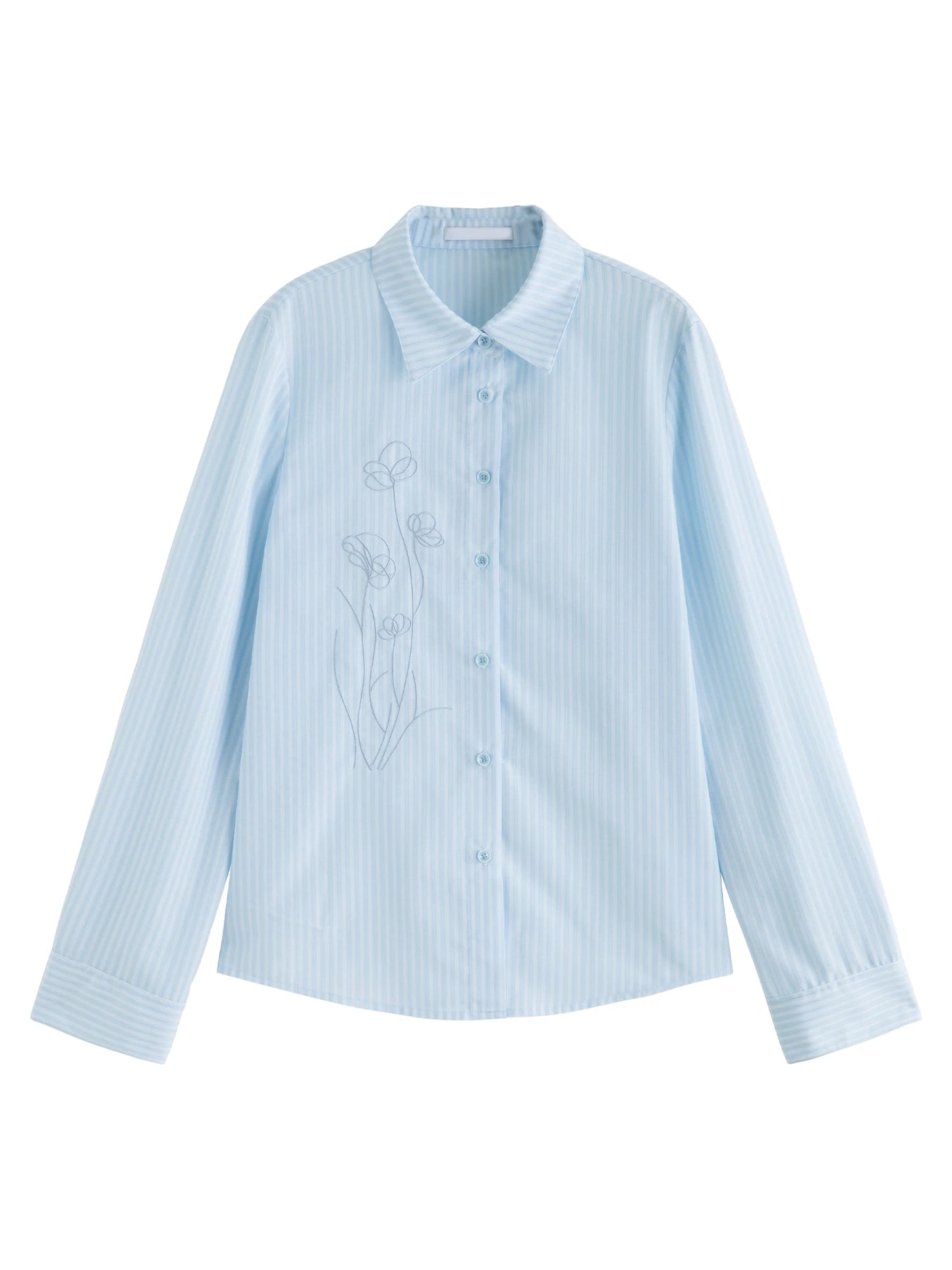 Light Blue Floral Embroidered Shirt