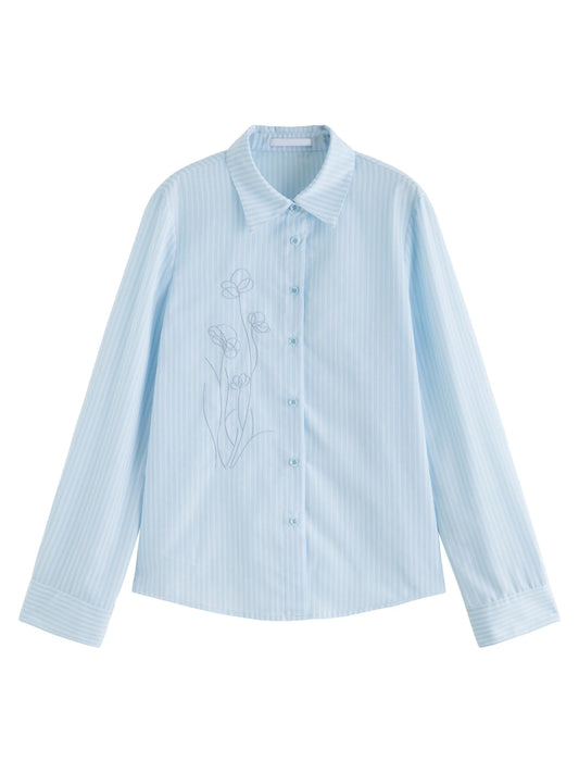 Light Blue Floral Embroidered Shirt