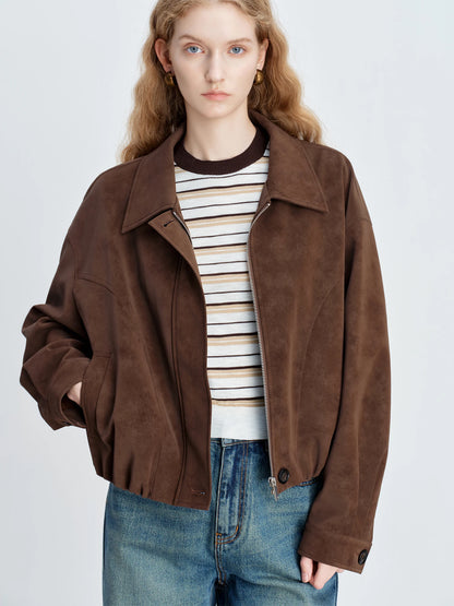 Brown Faux Suede Cropped Jacket