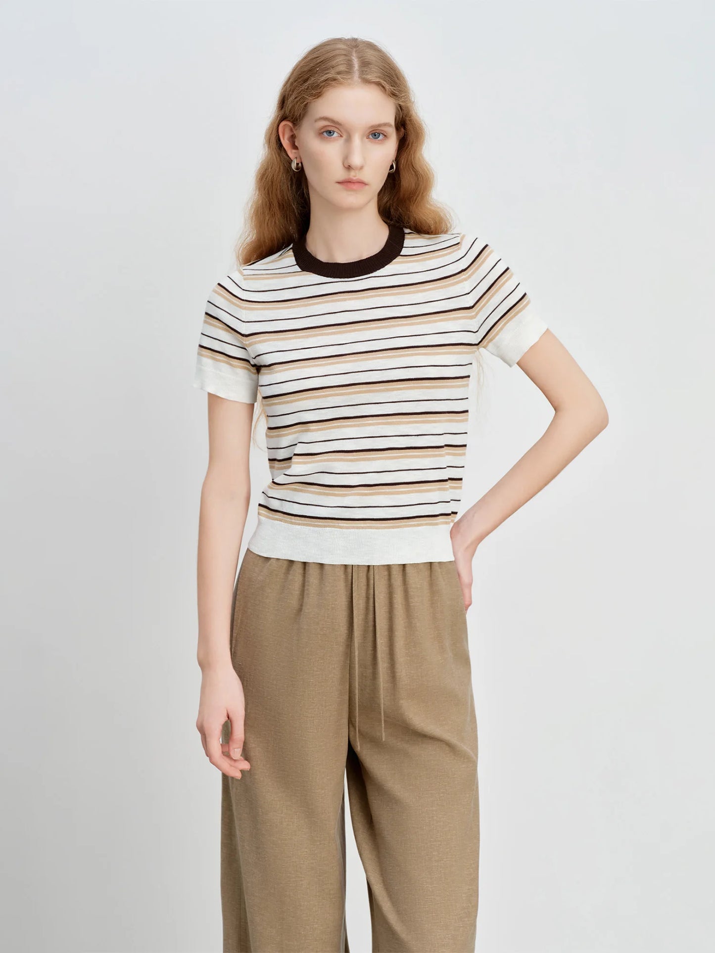 Striped Short Sleeve Knit Top
