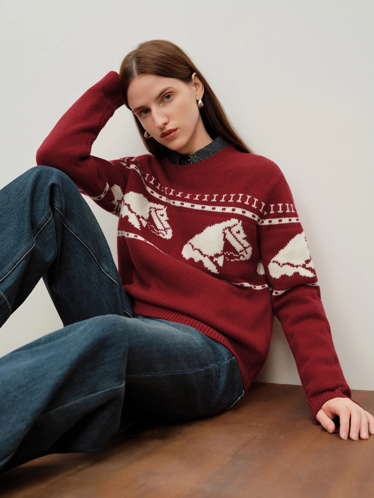 Red Horse Jacquard Crew Sweater