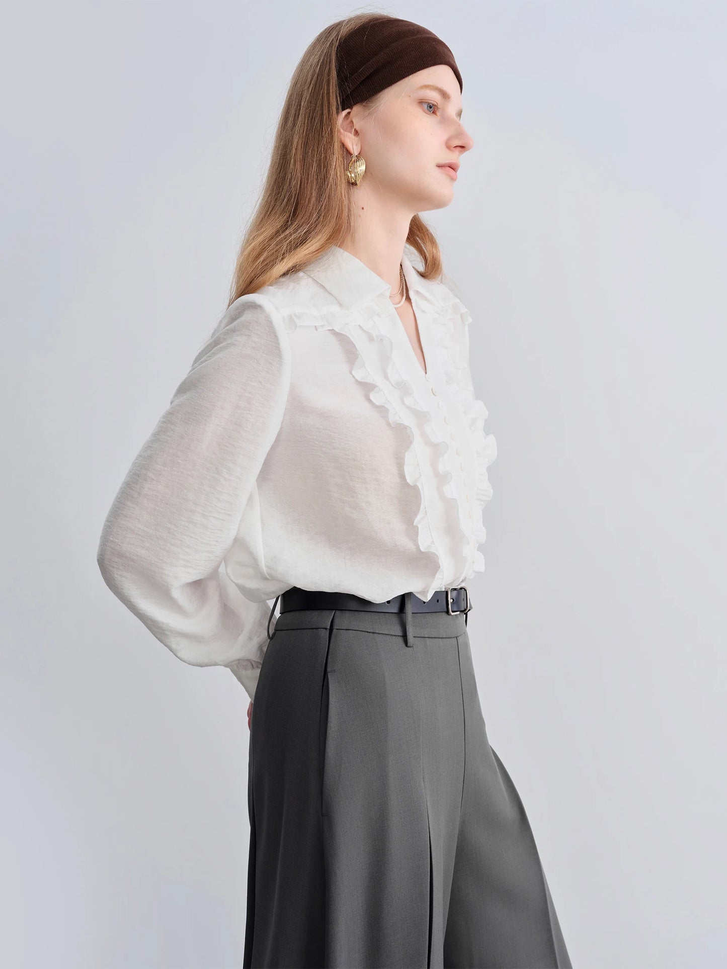 White Lace Trim Button Blouse