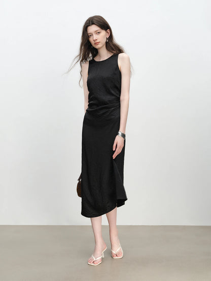 Black Cinched Sleeveless Midi Dress