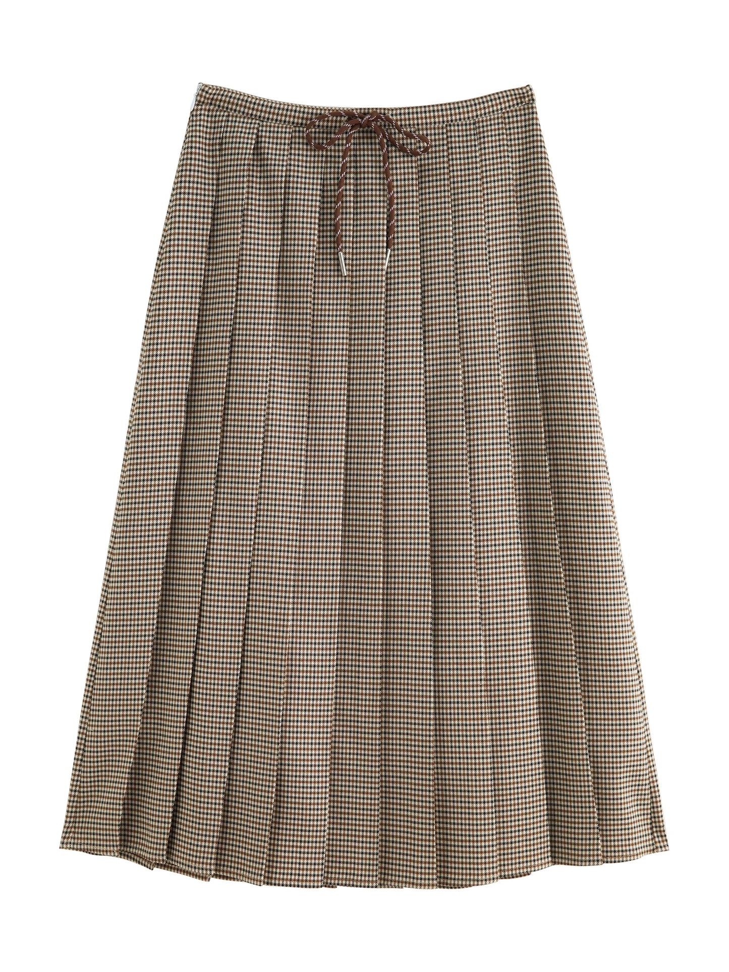 Houndstooth Pleated Midi Skirt