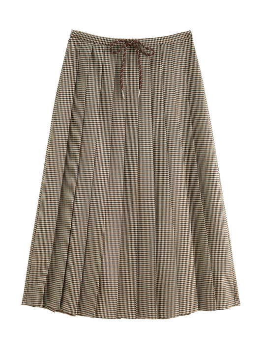 Houndstooth Pleated Midi Skirt