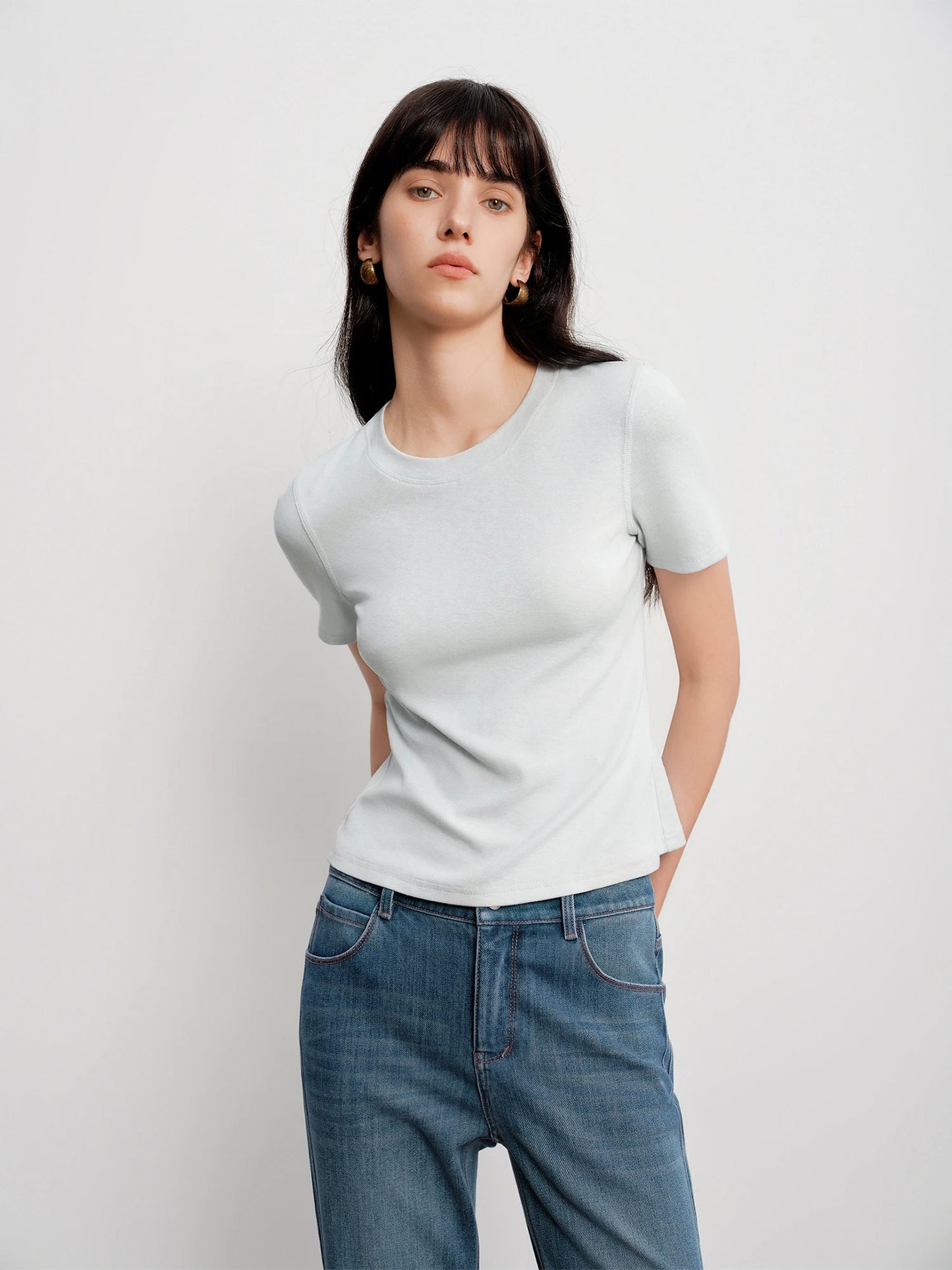 Mocha Waist Cinched Crew Neck Tee