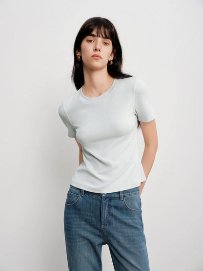 Mocha Waist Cinched Crew Neck Tee