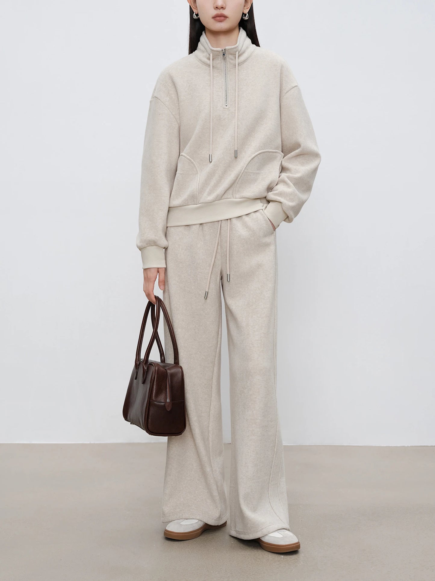 Stand Collar Sweatshirt Pants Set