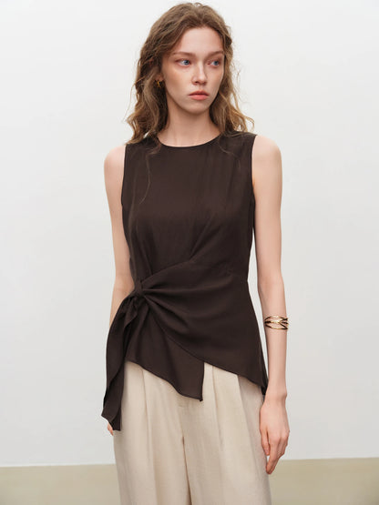 Mauve Tie Waist Sleeveless Blouse