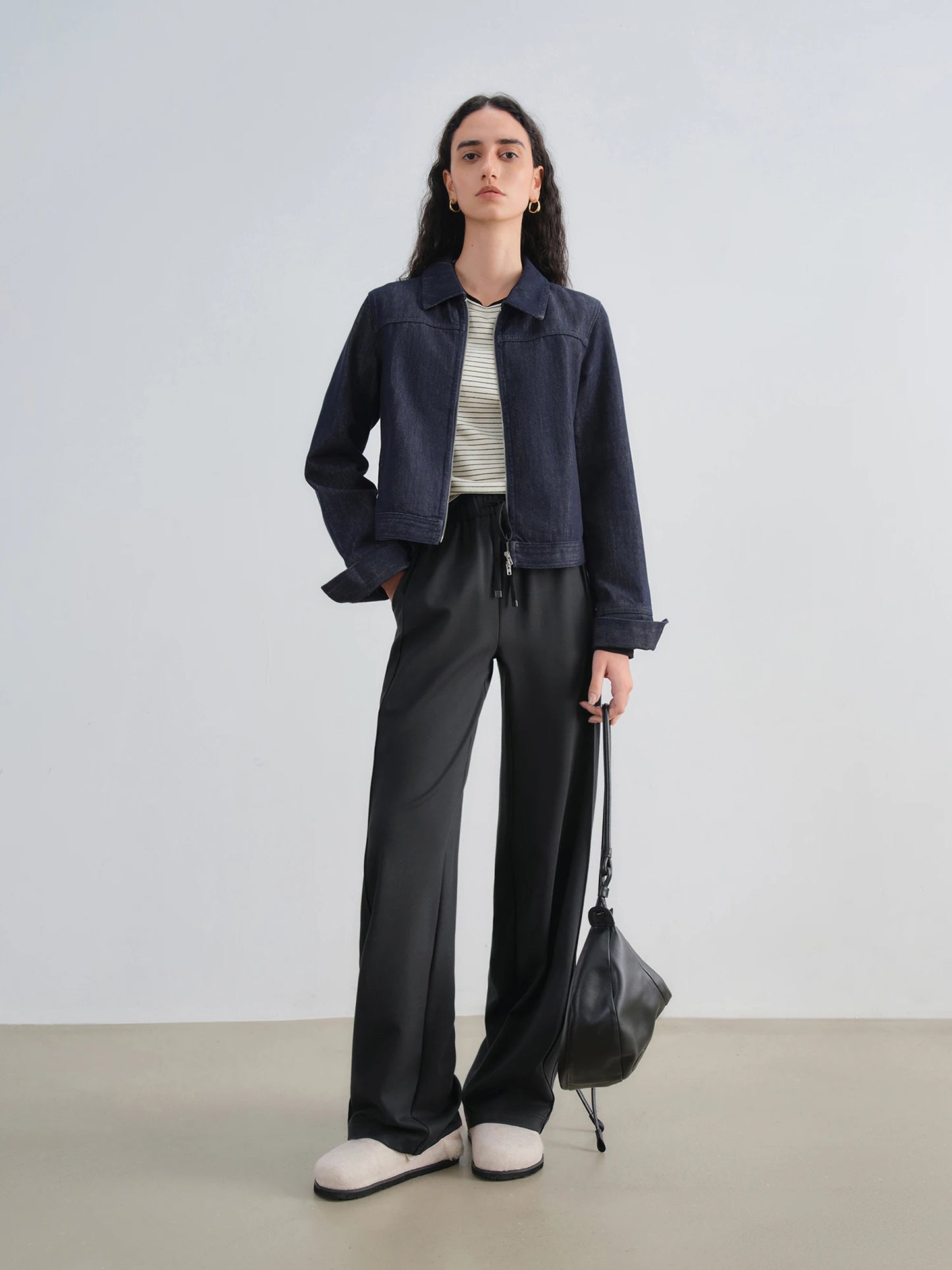 Black Drawstring Wide Leg Pants