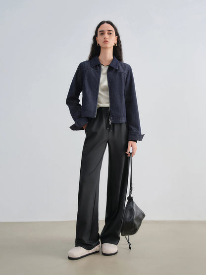 Black Drawstring Wide Leg Pants