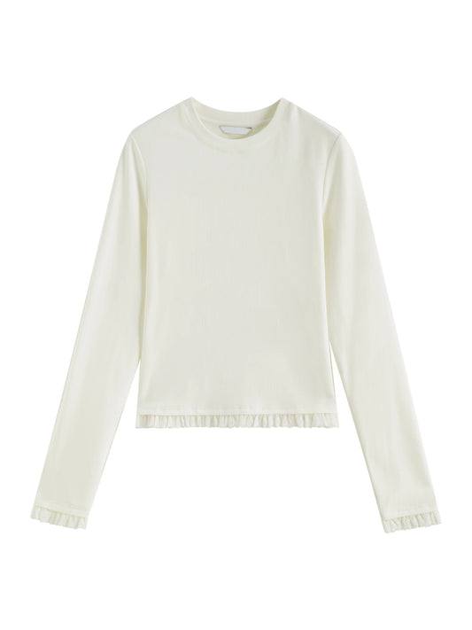 Ivory Lace Trim Long Sleeve Top