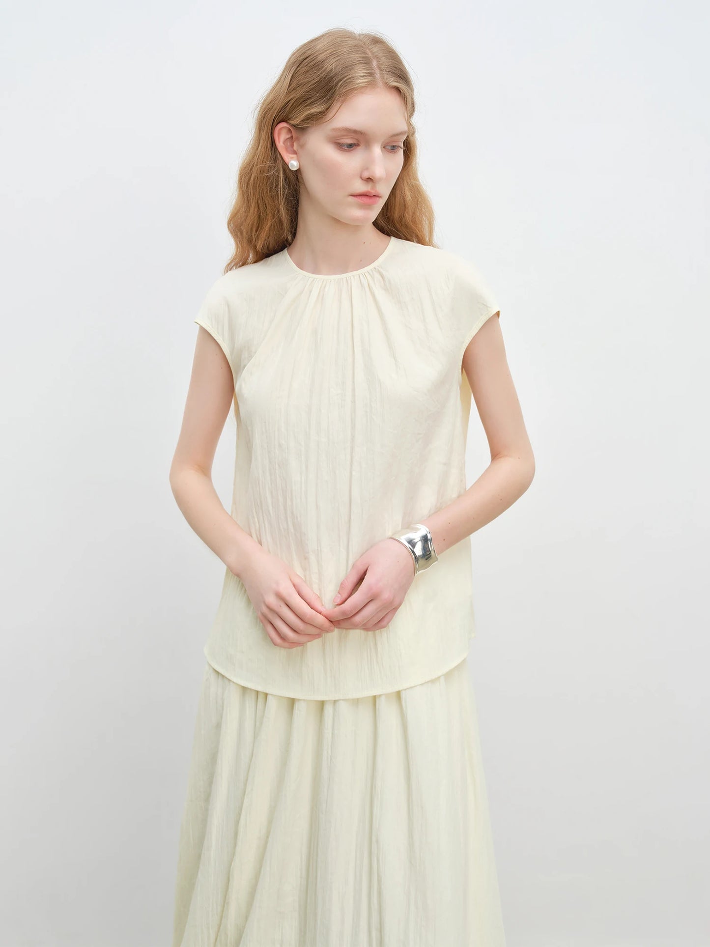 Cream Short Sleeve Skirt Set