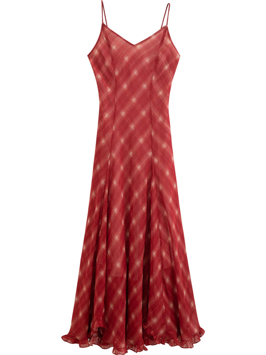 Red Check Halter Midi Dress
