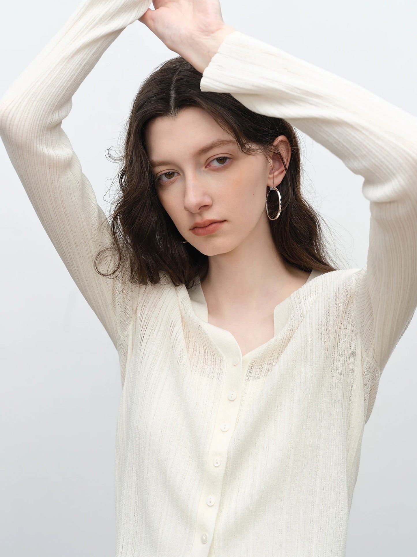 Olive Ribbed V-Neck Knit Cardigan