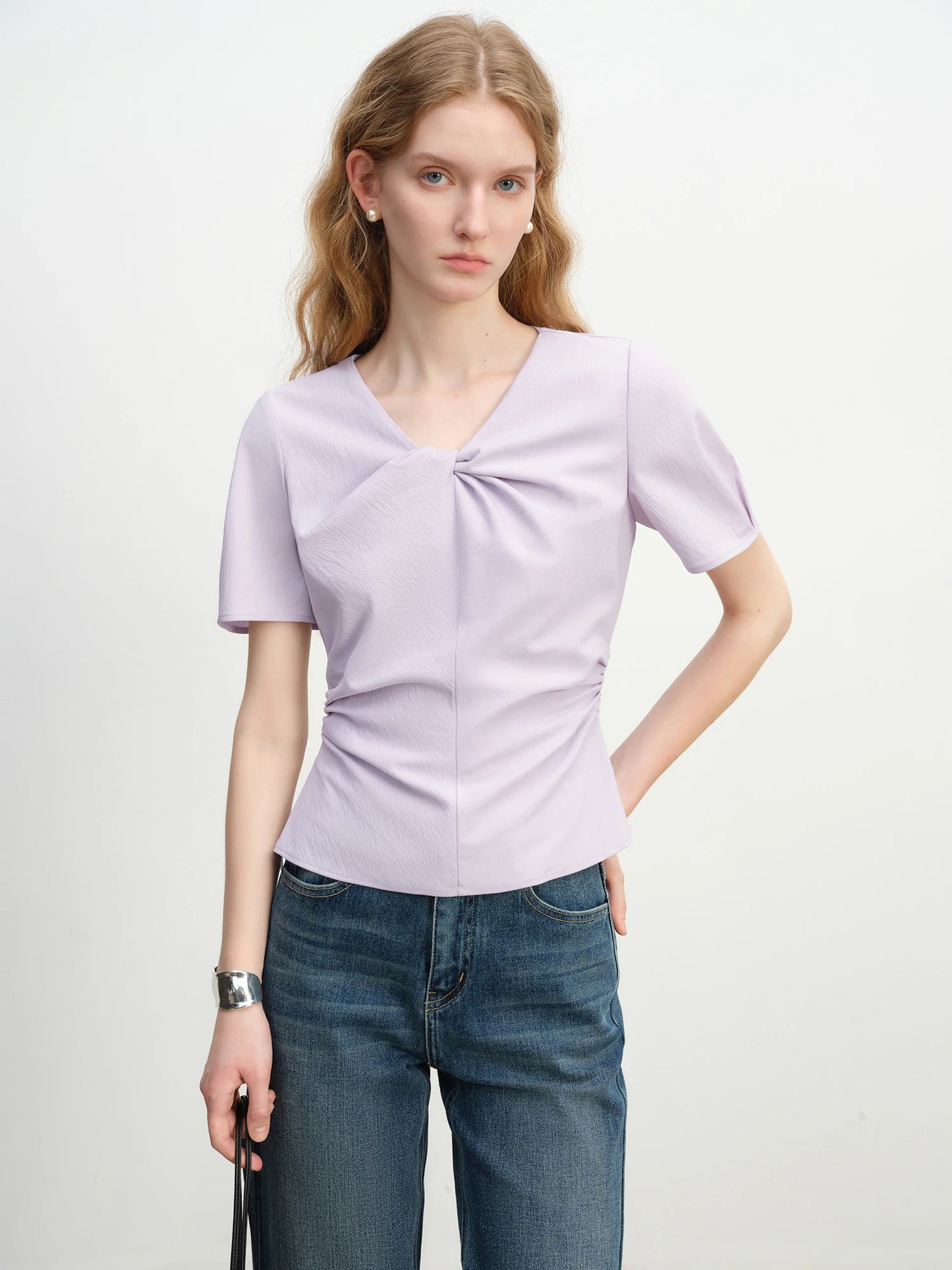 Lilac Twist Front Short Sleeve Top
