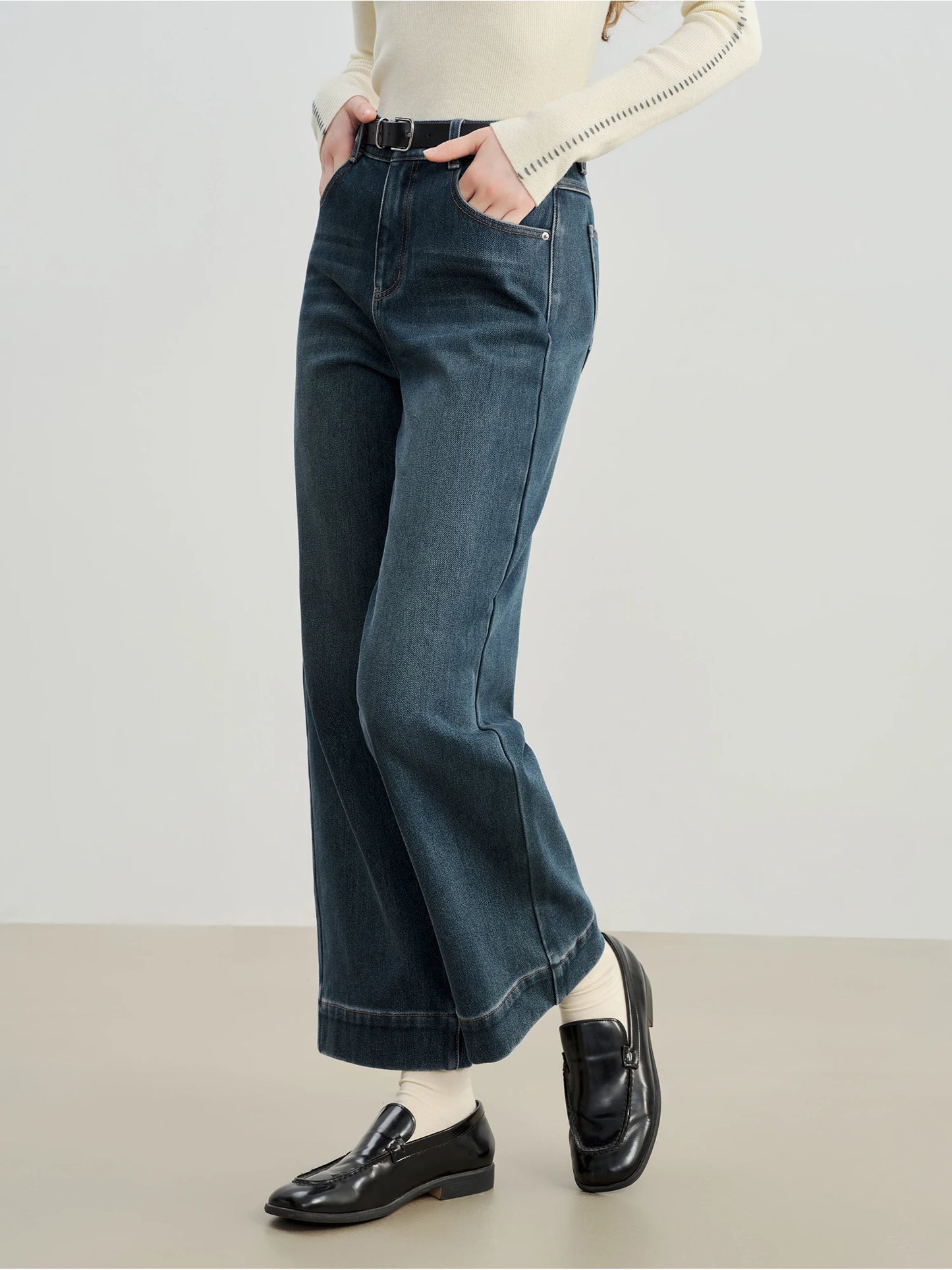 Dark Blue Front Seam Jeans