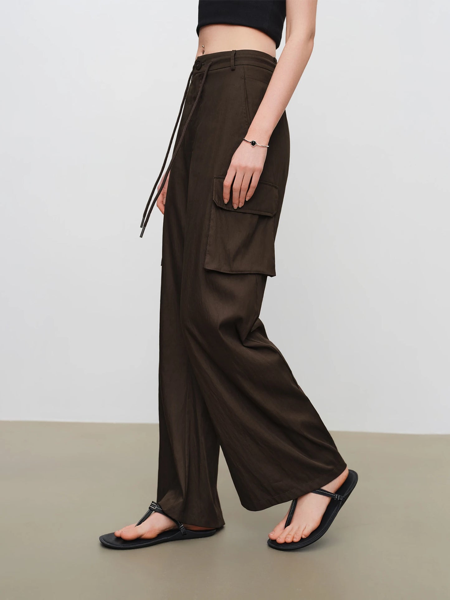 Brown Drawstring Cargo Pants