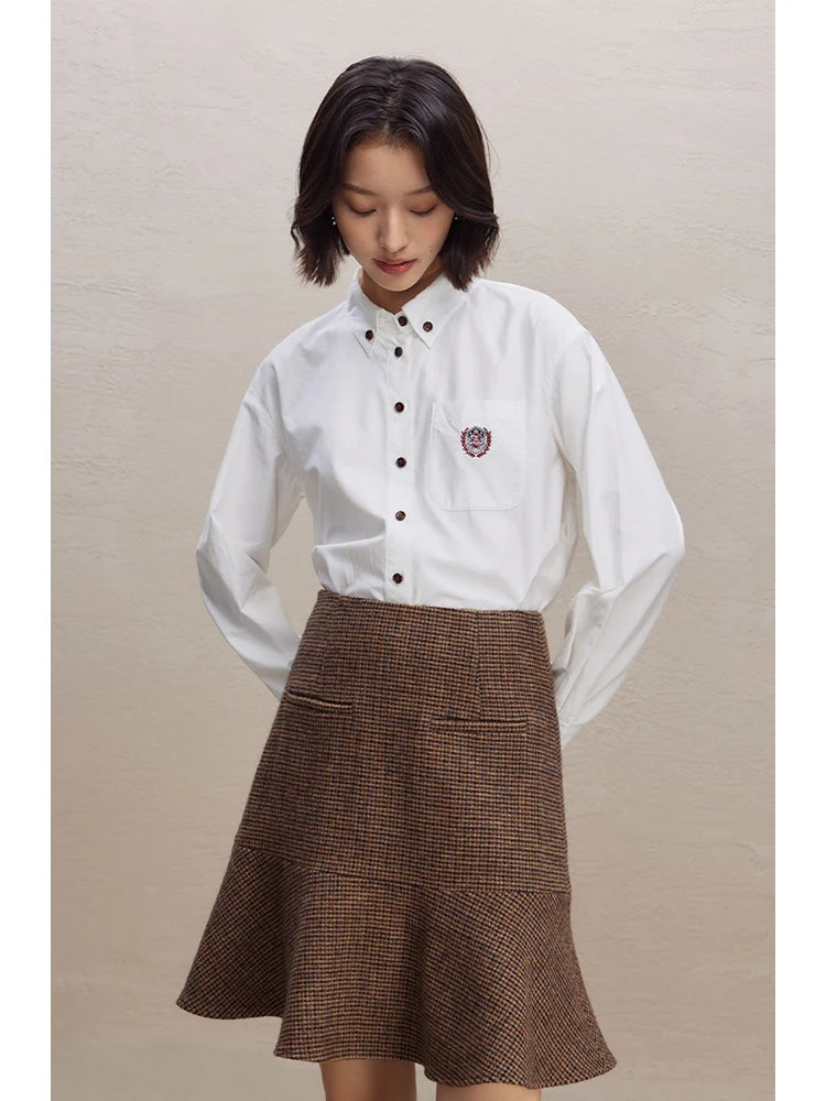 Brown Houndstooth Flounce Skirt