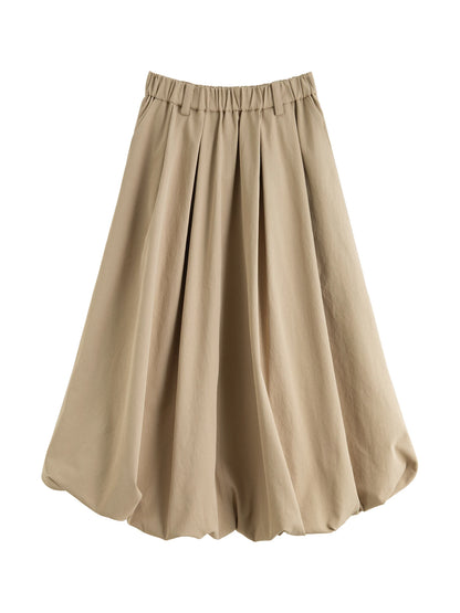 Beige Bubble Hem Midi Skirt