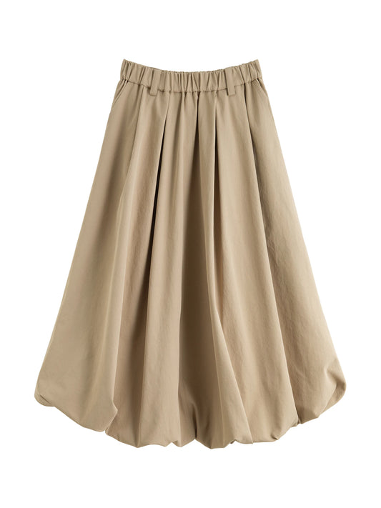 Beige Bubble Hem Midi Skirt