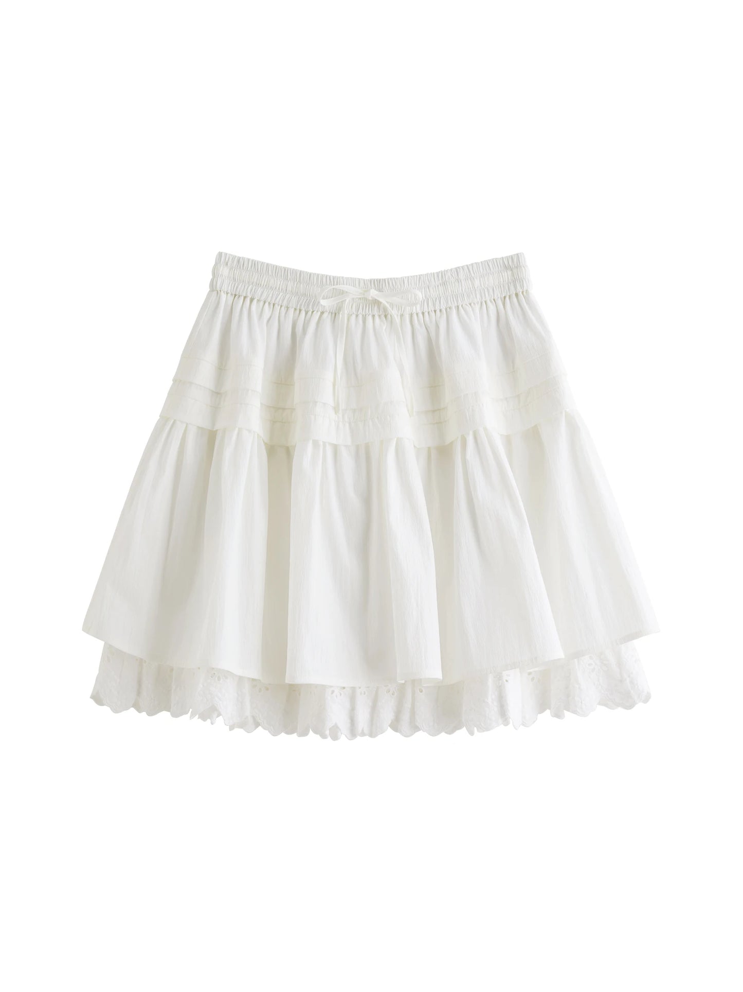 White Tiered Lace Mini Skirt