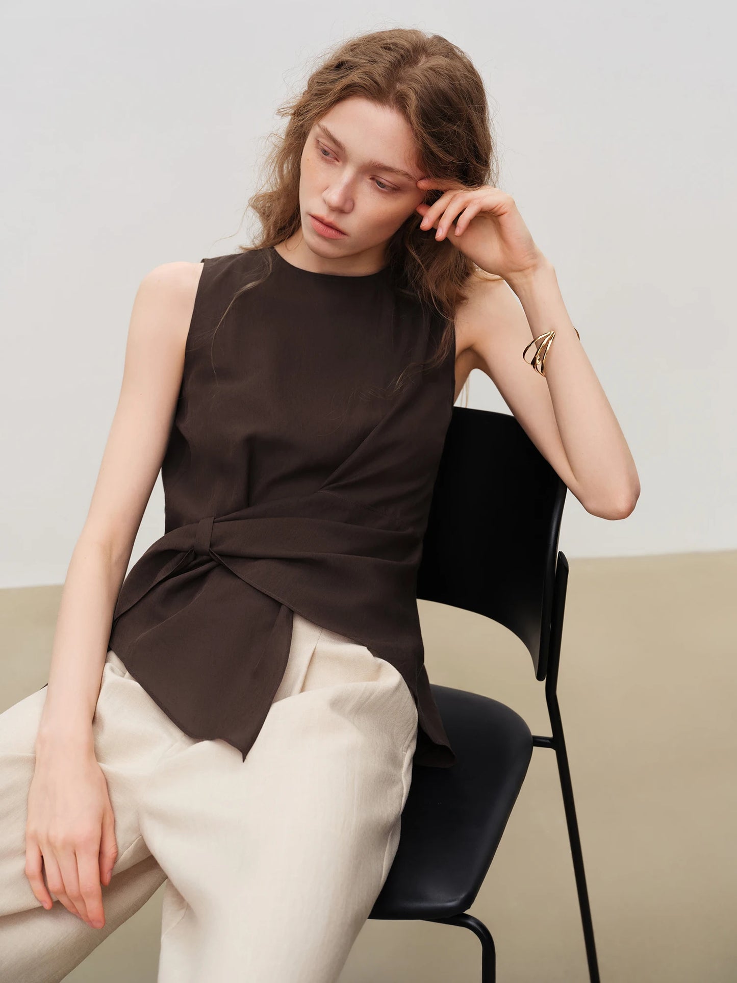 Mauve Tie Waist Sleeveless Blouse