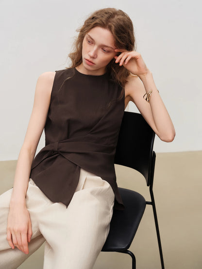 Mauve Tie Waist Sleeveless Blouse