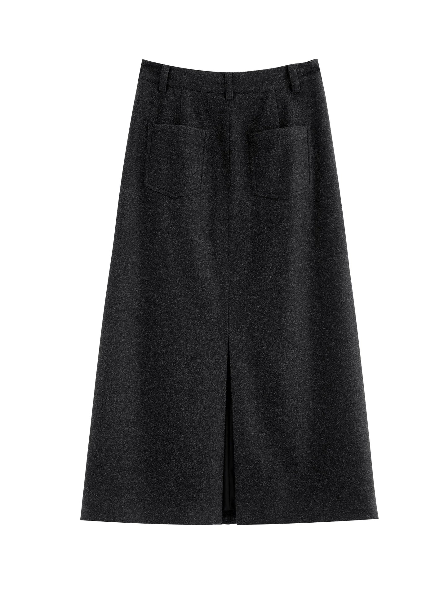 Charcoal Wool Drawstring Midi Skirt