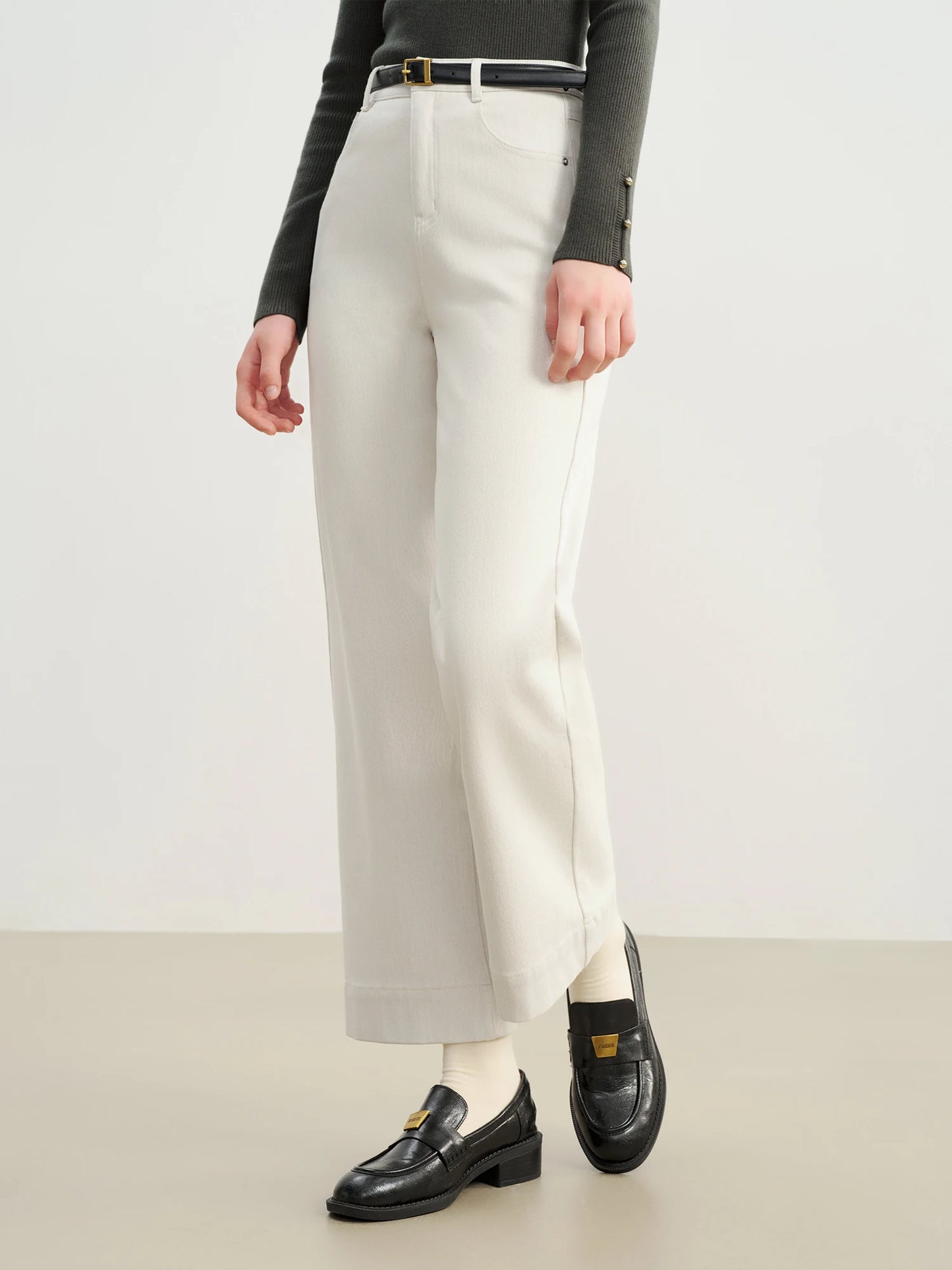 White Cropped Straight Jeans