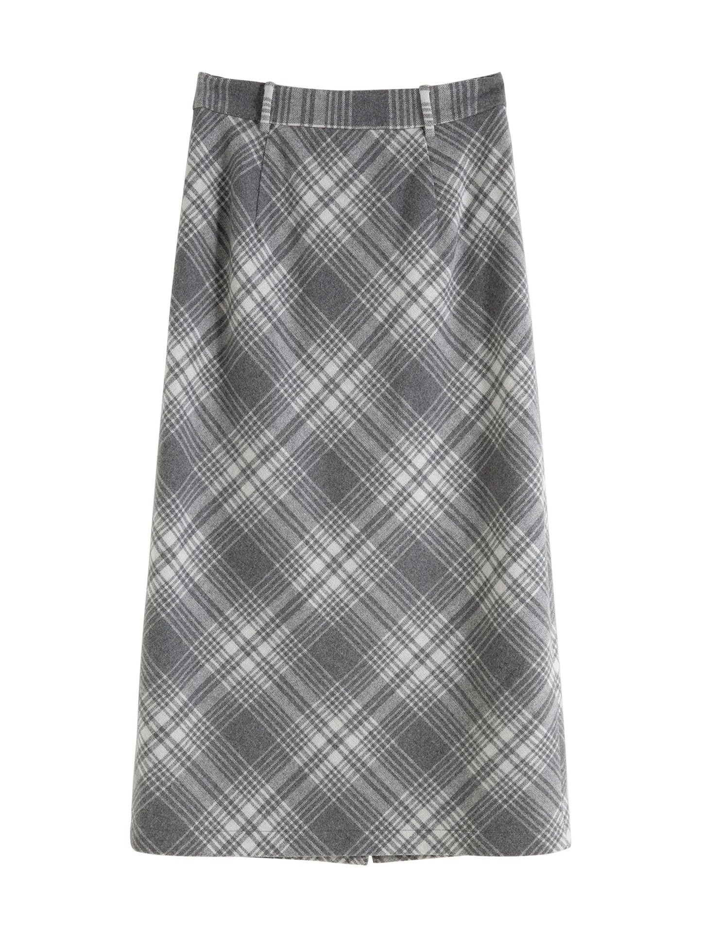 Grey Plaid Straight Midi Skirt
