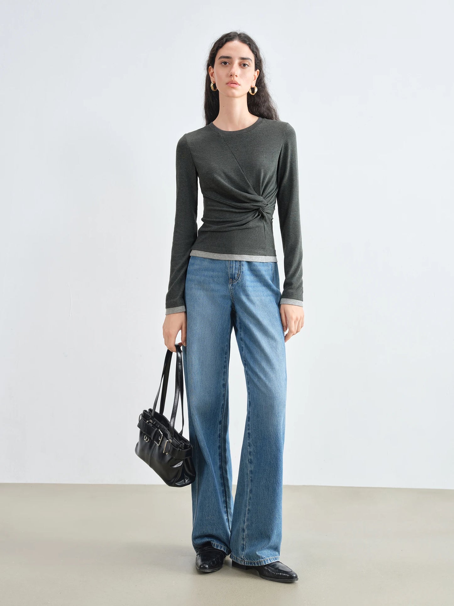 Mint Twist Front Long Sleeve Top