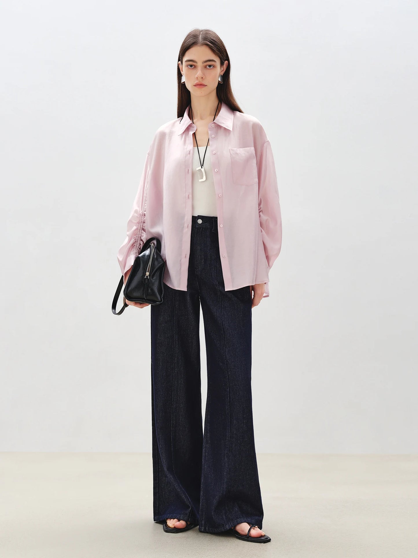 Pink Satin Long Sleeve Shirt