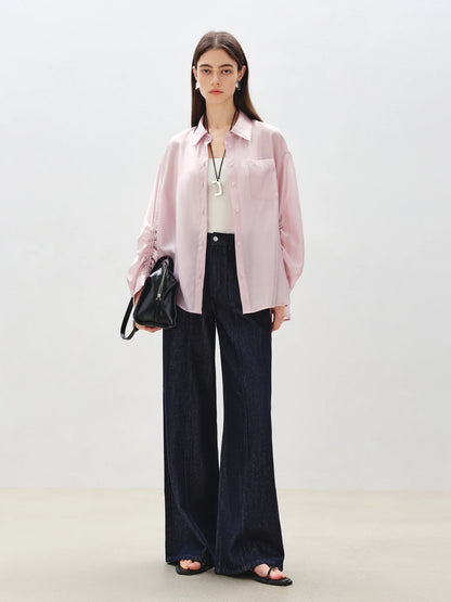 Pink Satin Long Sleeve Shirt