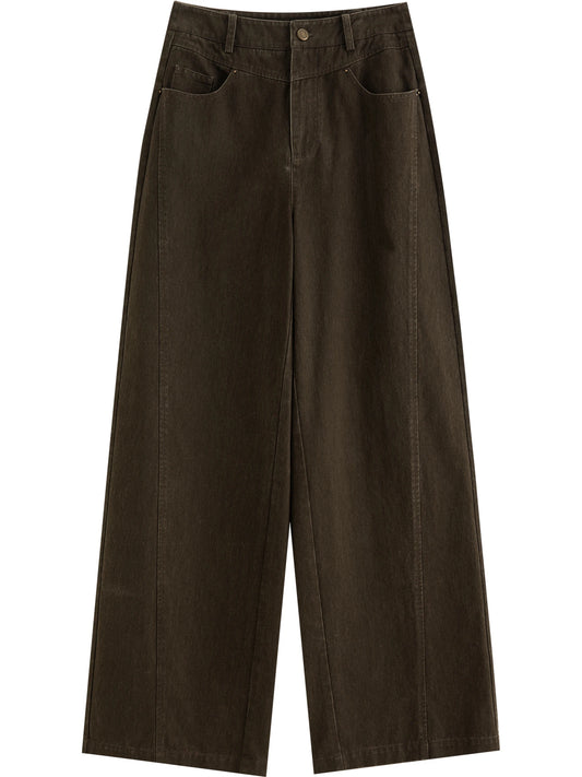 Brown Denim Wide Leg Pants