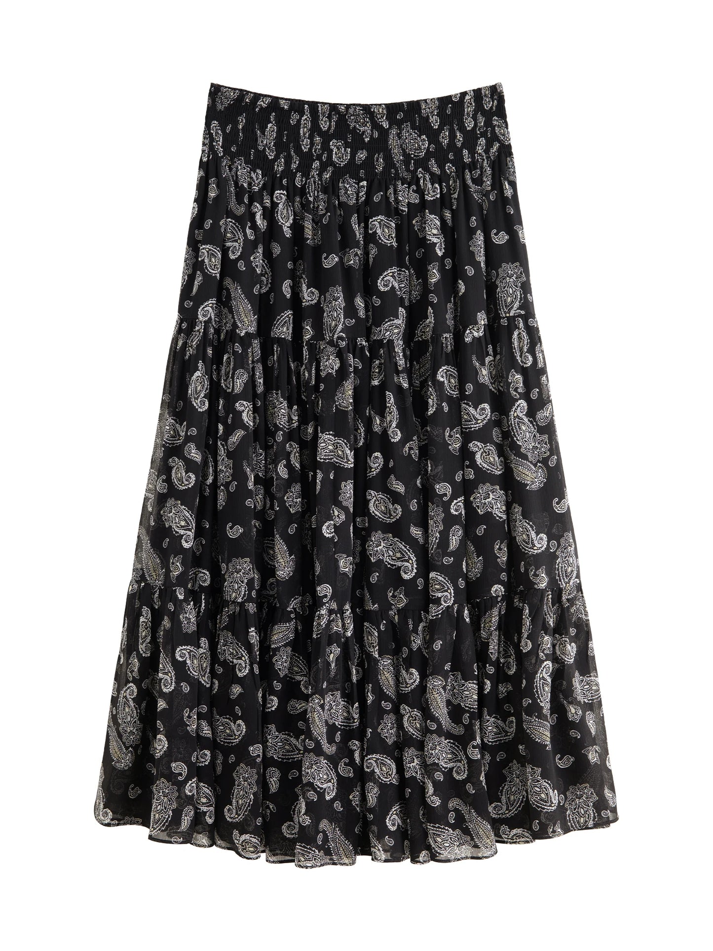 Paisley Chiffon Tiered Midi Skirt