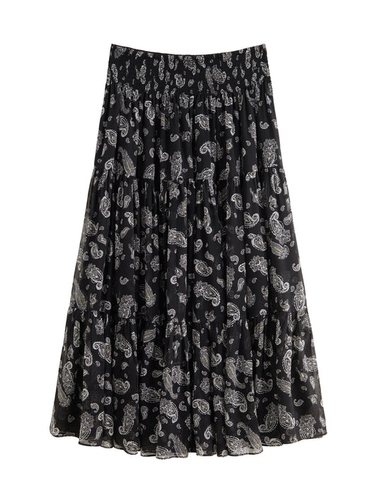 Paisley Chiffon Tiered Midi Skirt