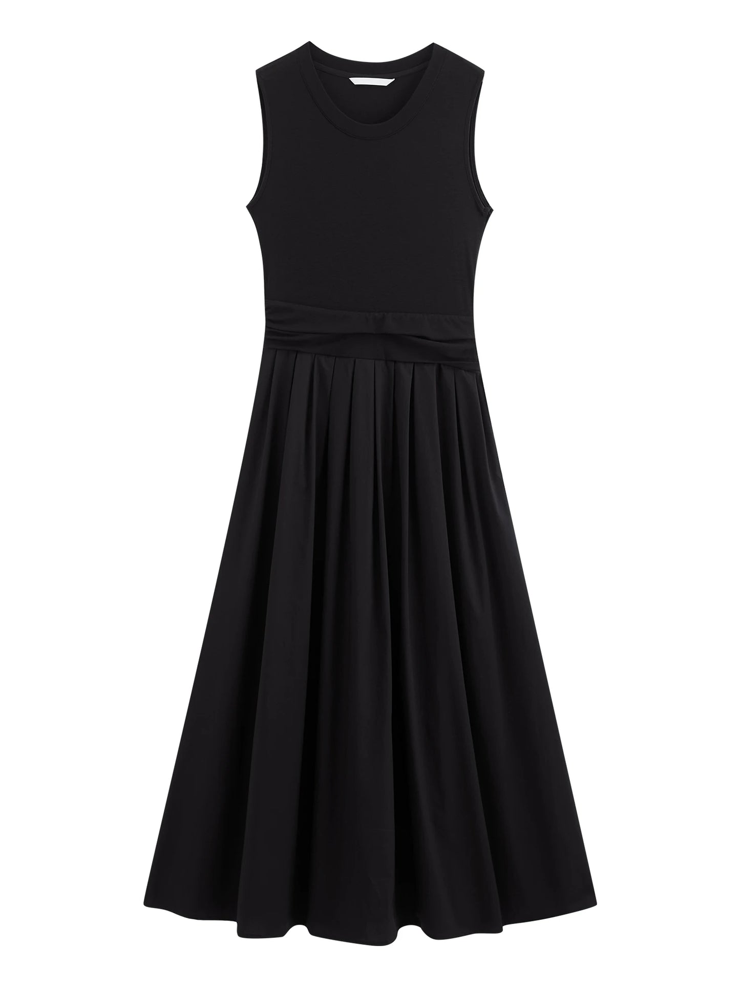 Black Paneled A-Line Midi Dress