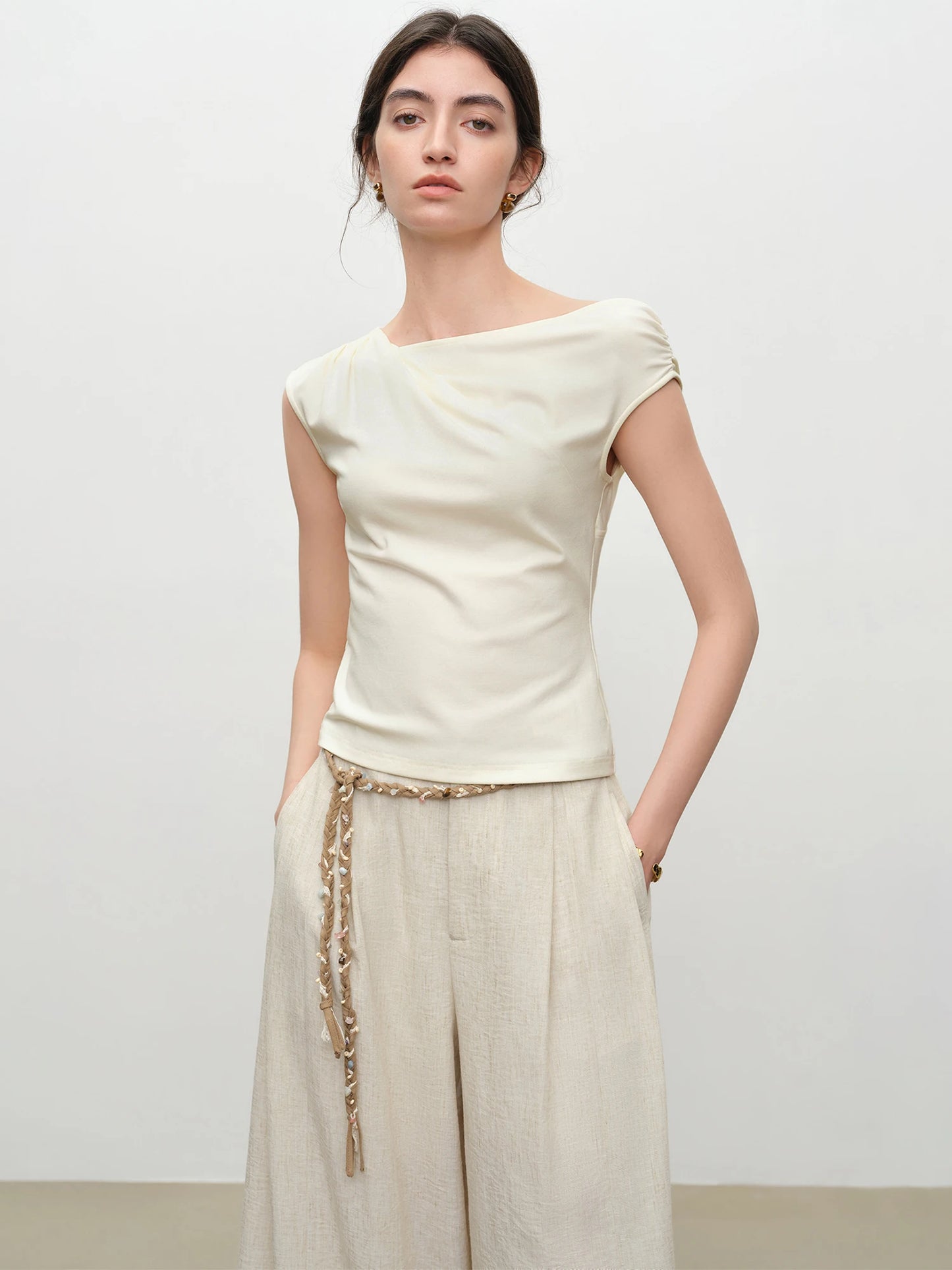 Ivory Draped Off Shoulder Top