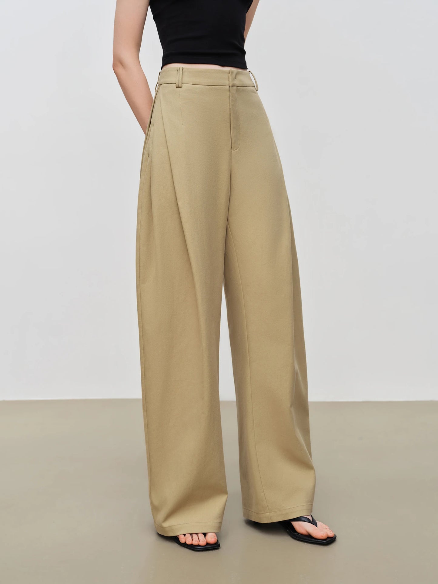 Taupe Pleated Straight Leg Trousers