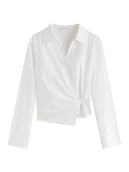 White Draped Wrap Shirt