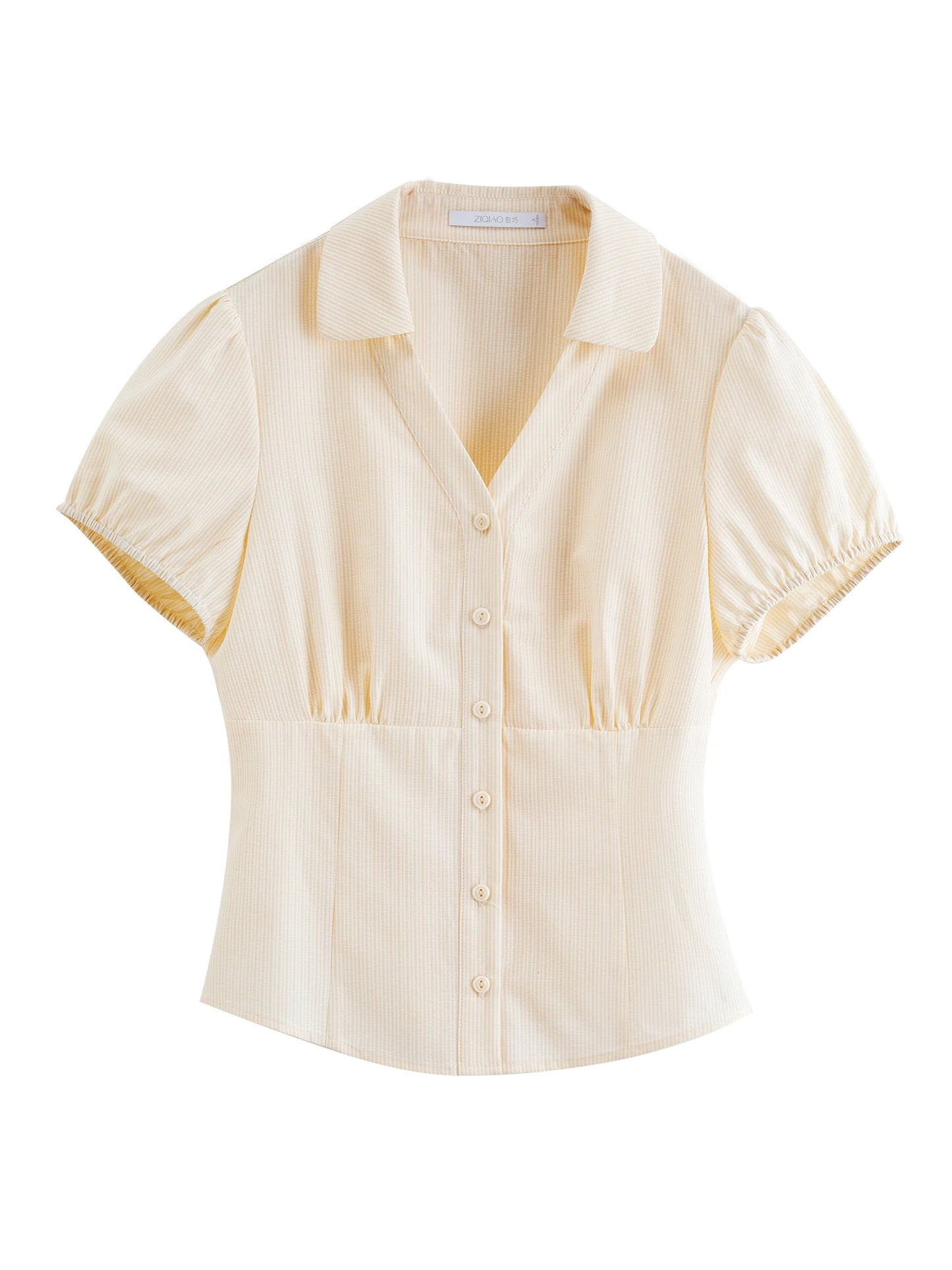 Pale Blue Puff Sleeve Button Shirt