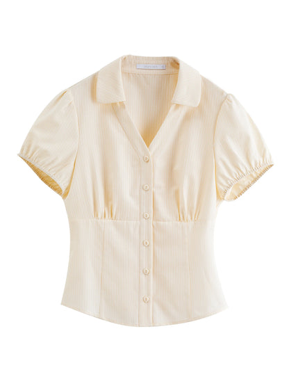 Pale Blue Puff Sleeve Button Shirt