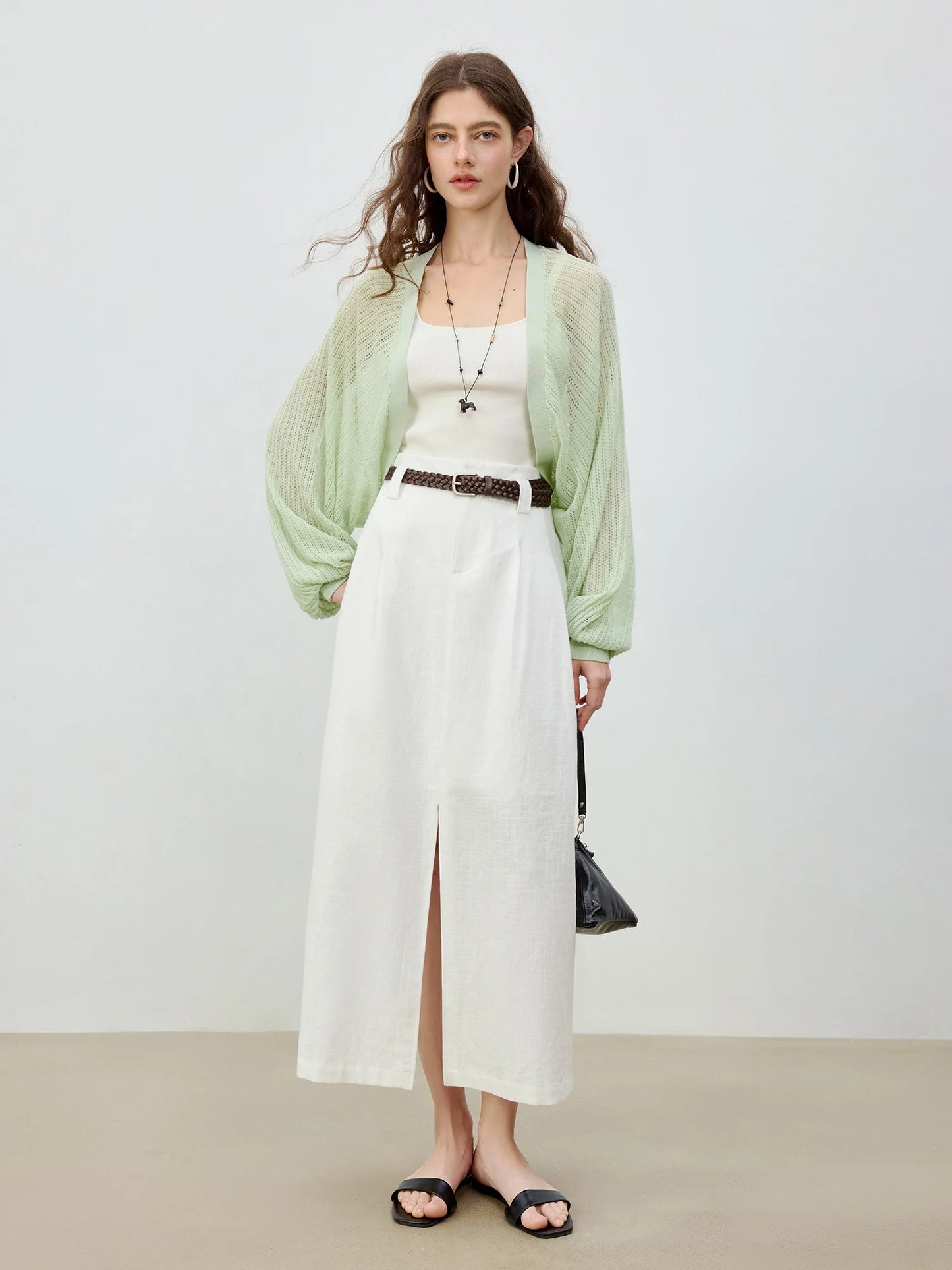 Linen A-Line Vent Hem Midi Skirt