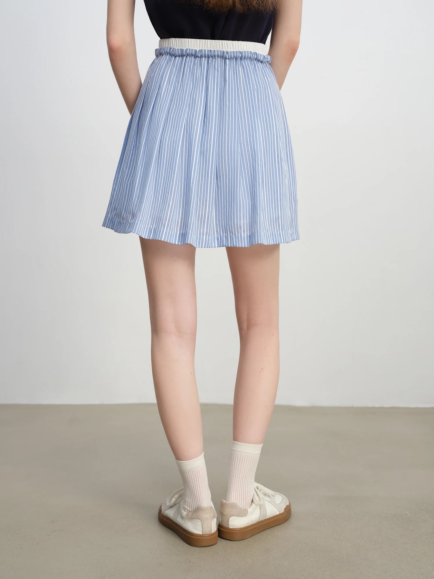 Blue Striped Pleated Mini Skirt