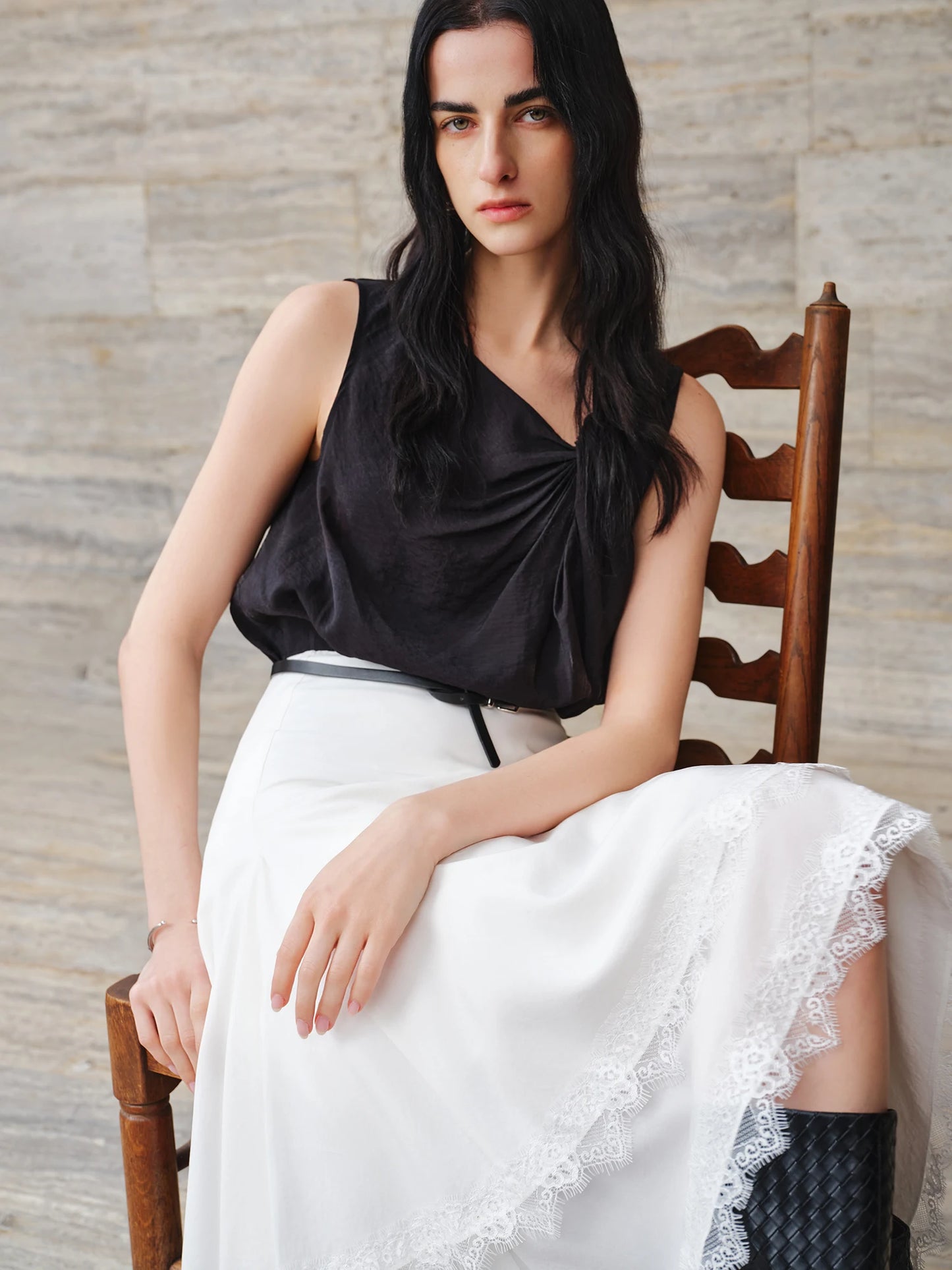 White Twist Front Sleeveless Blouse